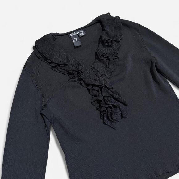 VTG Y2K Items by Michelle Nicole Black Ribbed Ruffle Collar Glam Goth Top L - Picture 7 of 8